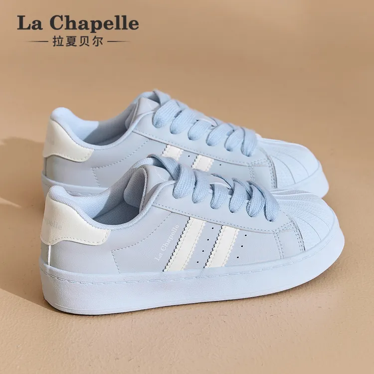 拉夏贝尔小白鞋女2025春季新款厚底百搭时尚简约贝壳头休闲板鞋