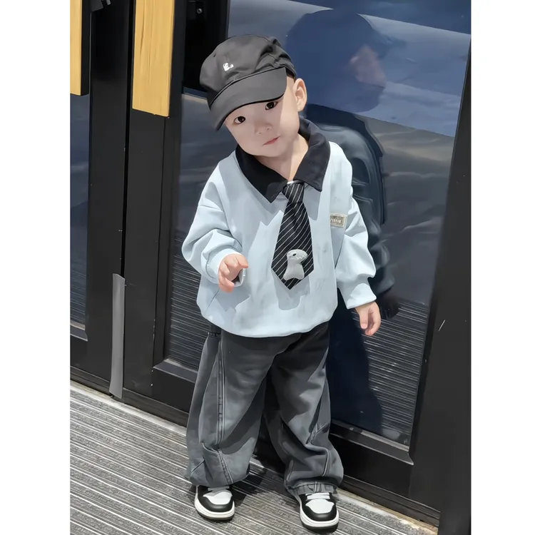 男童秋季新款卫衣套装儿童韩版POLO卫衣洋气牛仔裤潮酷两件套 YQ