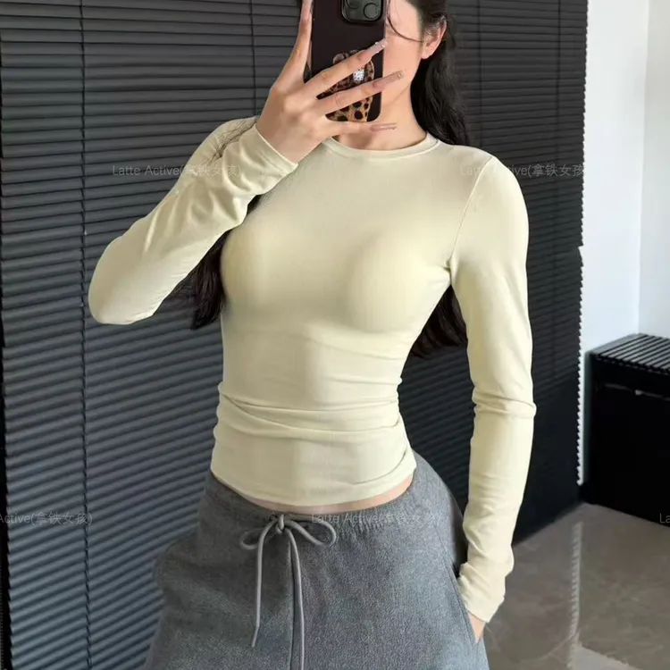 【明星同款】秋冬健身长袖T恤女修身显瘦运动上衣薄绒款保暖百搭