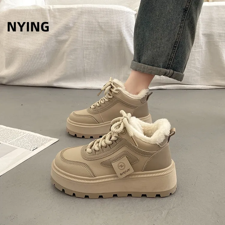 NYING爆款高帮板鞋女秋冬加绒二棉鞋2024新款百搭休闲运动老爹鞋