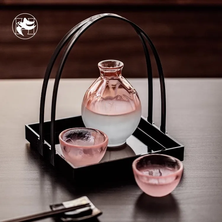 日本广田硝子Hirota 手工樱花玻璃清酒杯分酒壶日式酒具套装礼盒