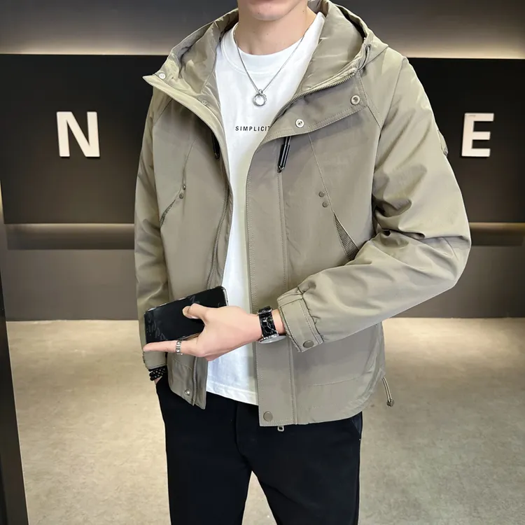 纯色工装风长袖免烫秋季连帽夹克春秋运动男装机能风帅气