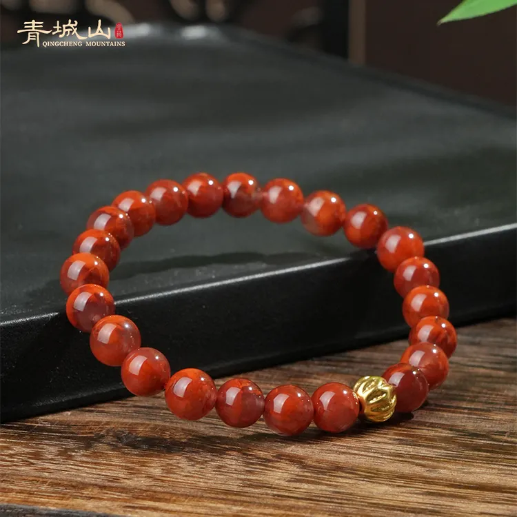 【青城山•离火丹】原矿火焰纹8mm南红手串18k金精美单圈简约百搭