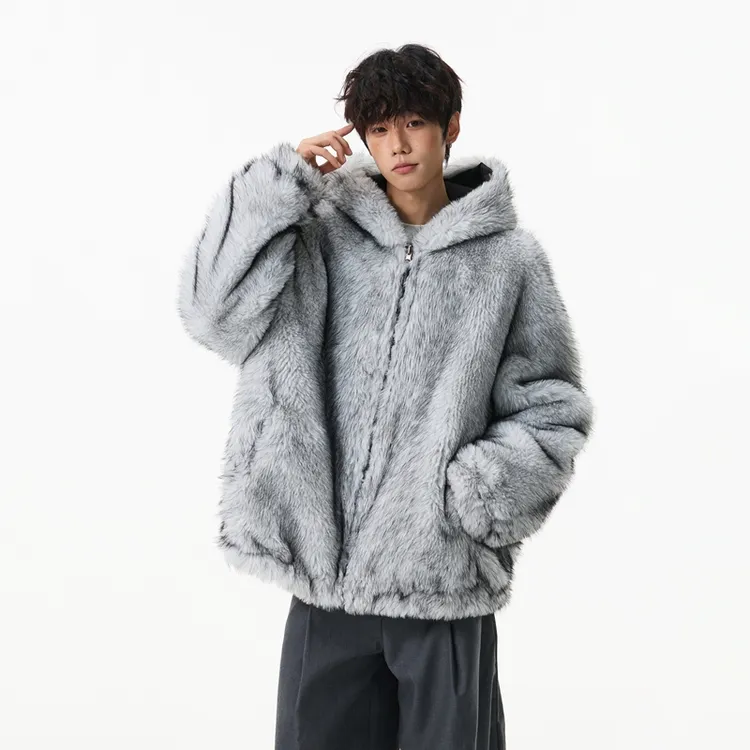 双面穿座山雕棉服外套男款冬季重磅加厚连帽大衣潮牌仿水貂毛棉衣