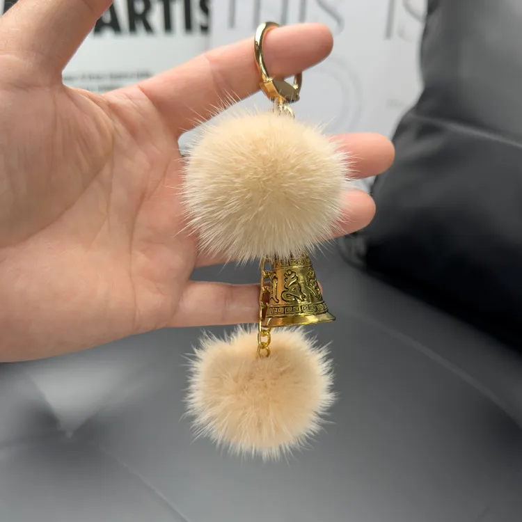 水貂毛毛球汽车钥匙扣挂件简约皮草挂链手机饰品书包包挂饰礼物