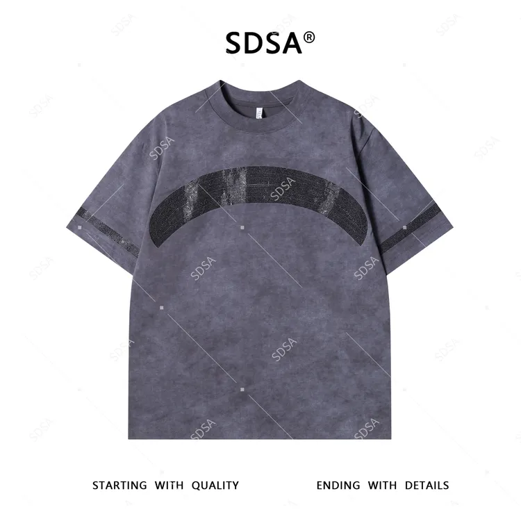 T4338夏季新款男士痞帅美式重工烫钻圆领短袖T恤小众设计高级感