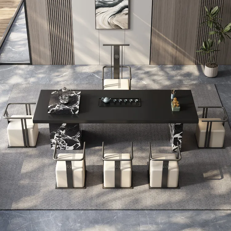 岩板客厅茶桌茶椅组合一整套46人烧水壶一体新款2025高档大气轻奢