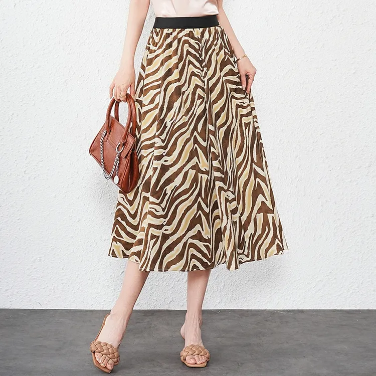 品牌女装正品夏季新款时尚印花半身裙女中长款高腰修身显瘦裙子