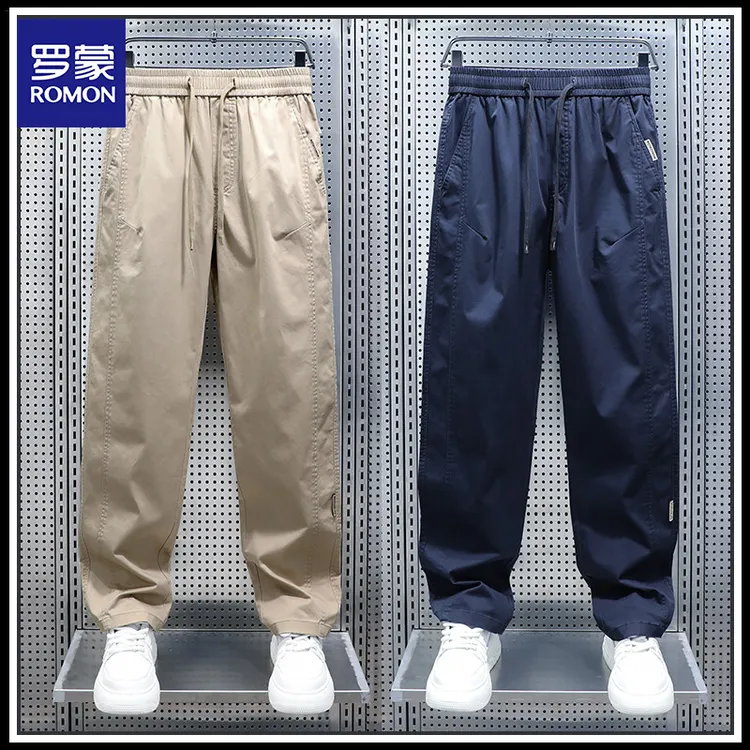 Romon/罗蒙纯棉百搭工装裤男秋季新款宽松直筒长裤男款运动休闲裤