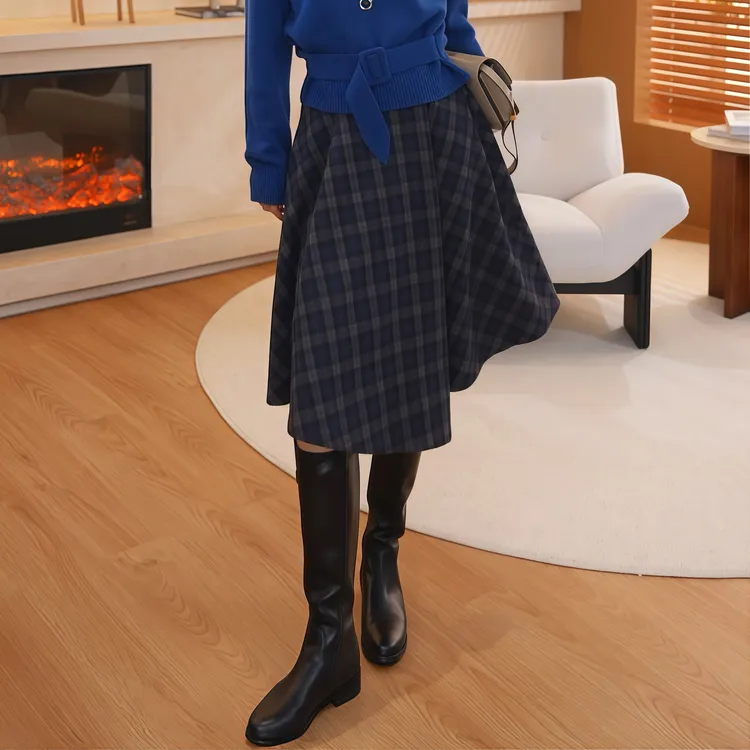 【苏格兰】Mayya Plus麦芽定制秋冬气质显瘦不规则格子半裙32547682