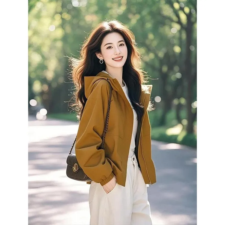 香朵儿设计感百搭连帽冲锋衣女2026年春秋季新款简约宽松正肩外套