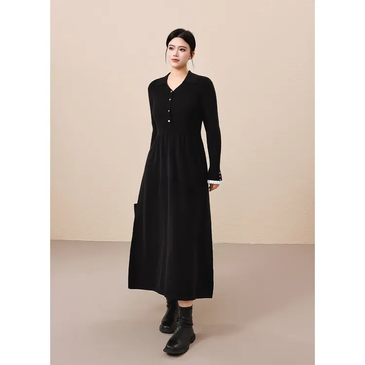 【巴黎之夜】蛋妹发热大码女微胖mm冬简约百搭针织连衣裙DM35612