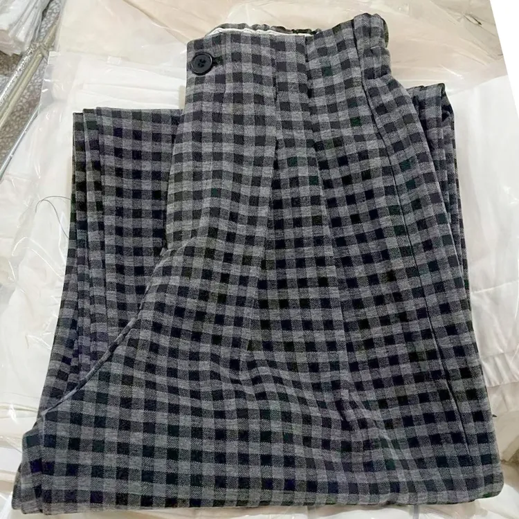 秋冬加绒复古格子西装裤女小个子高腰垂感小个宽松休闲拖地阔腿裤