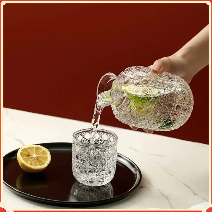 玻璃水杯套装复古透明浮雕宝XNBL石格纹杯子【大橘】