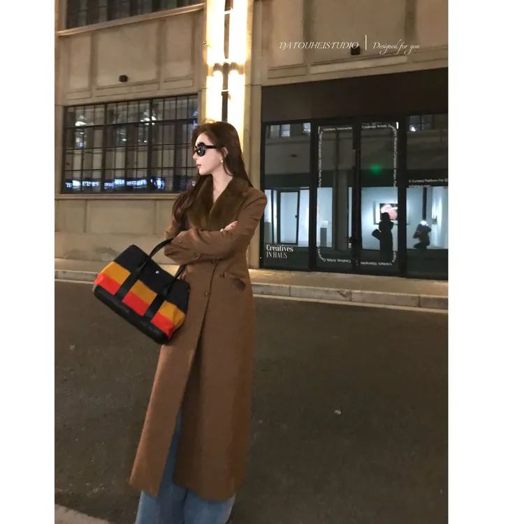 【DATOUHEI 秋冬新品】“女主大衣"收腰细格羊毛呢大衣D225M20306