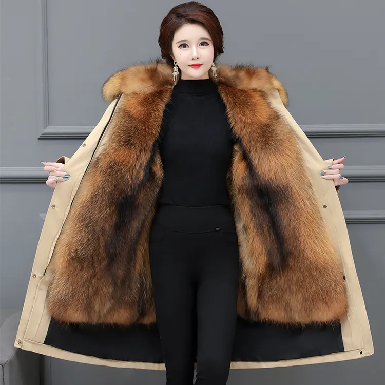 女士秋冬派克服时尚不起球加绒加厚款保暖长款冬季连帽棉衣棉服