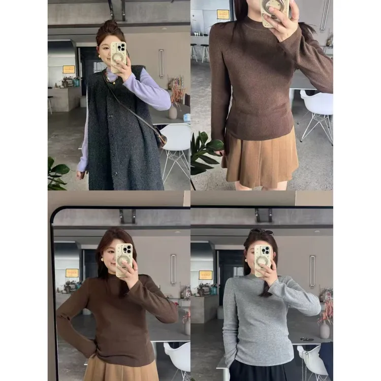 晶咕佳佳【万能搭】纯色针织打底衫长袖保暖半高领百搭秋冬时尚