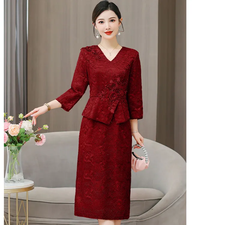 春秋婚礼妈妈婚宴礼服喜婆婆装敬酒连衣裙气质显瘦修身时尚潮长袖