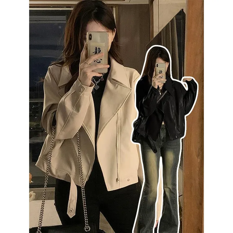 小个子pu皮衣短外套女早初春秋季新款休闲百搭韩系chic机车服夹克