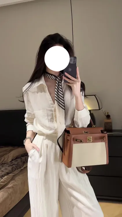 2025新款春季气质高级感大方得体小香风白色衬衫阔腿裤两件套装女
