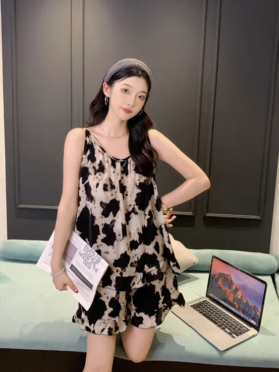 春夏季睡衣小熊弹力女薄款可爱大码宽松短袖短裤家居服套装 #1103