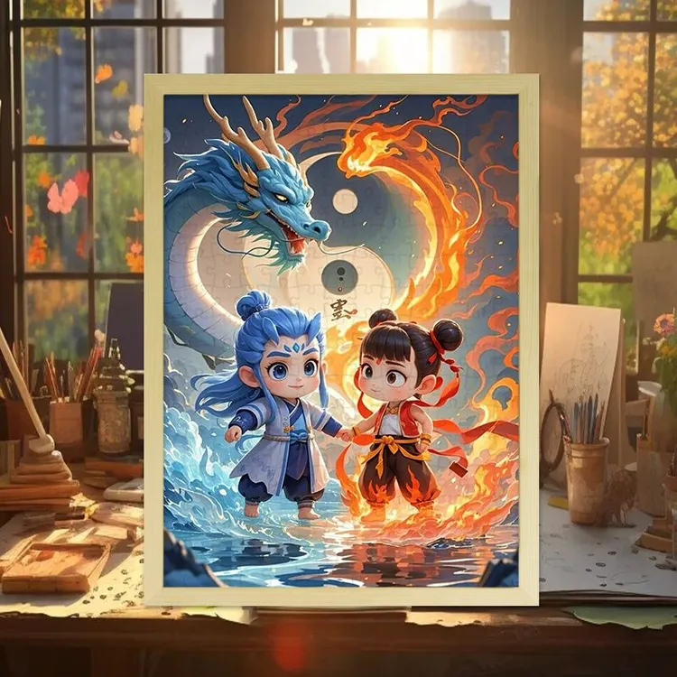 新年哪吒魔童闹海拼图木制 diy手工趣味解压高难度拼图玩具礼物