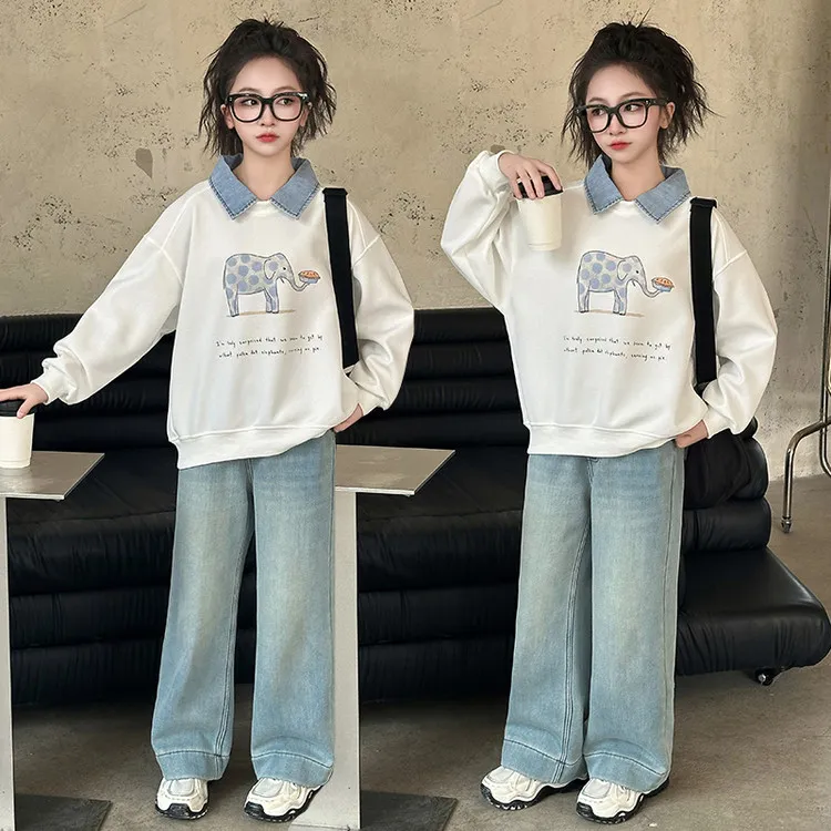 卫衣/绒衫休闲春秋印花女童中大童儿童长袖洋气时尚女孩宽松韩版
