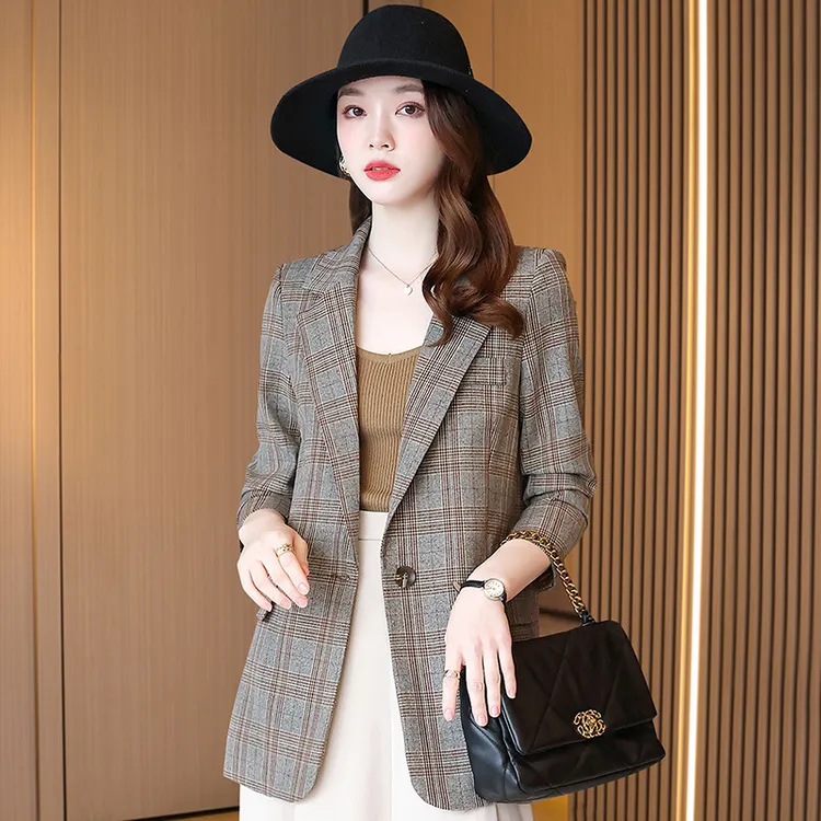 【可蓓儿】唐晶千鸟格西装外套女春秋2025新款休闲高端小个子妈妈装