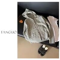 韩国订单！老钱风 高级休闲麻花针织衫连帽毛衣开衫女B8512