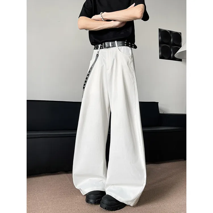 美式高街弯刀阔腿裤子男hiphop简约风垂感潮牌百搭高级感【赠腰带】