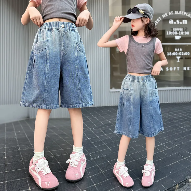 女童夏季短裤2025新款儿童半身裙裤女孩夏装薄款渐变牛仔五分裤子