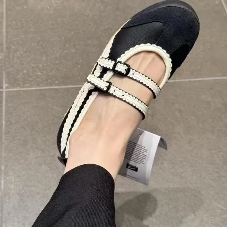 休闲运动风玛丽珍鞋芭蕾舞平底鞋内增高单鞋女2025新款黑色小皮鞋