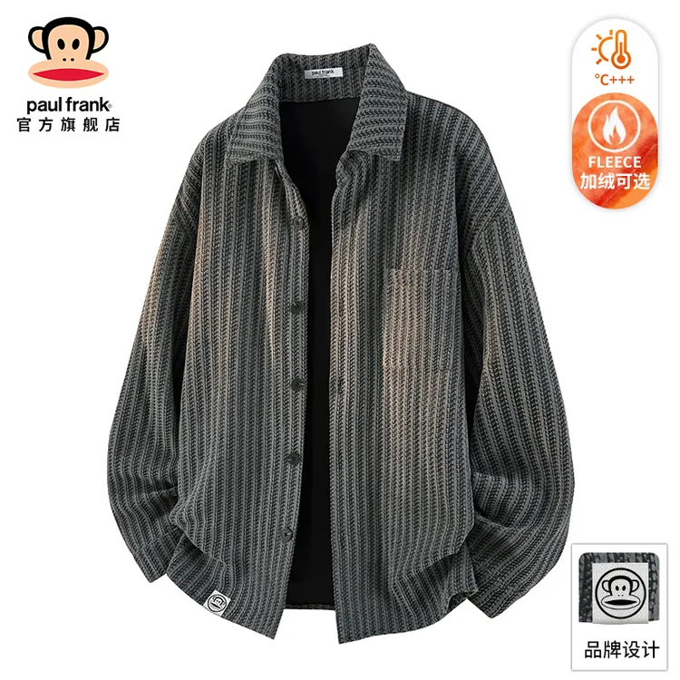 PaulFrank/大嘴猴新款休闲翻领外套男2025秋冬高级感宽松夹克上衣