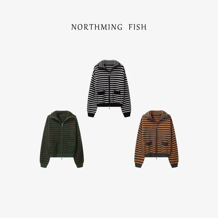 NorthMing fish「精挚复古」简约时髦 随性休闲羊绒羊毛条纹外套
