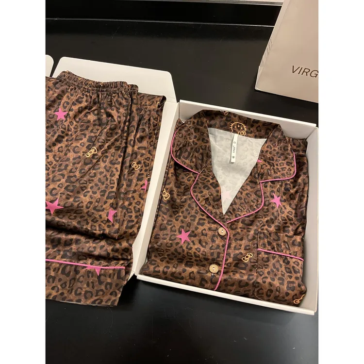 琥珀流光风豹纹冰丝睡衣女春秋新款可外穿长袖长裤家居服套装