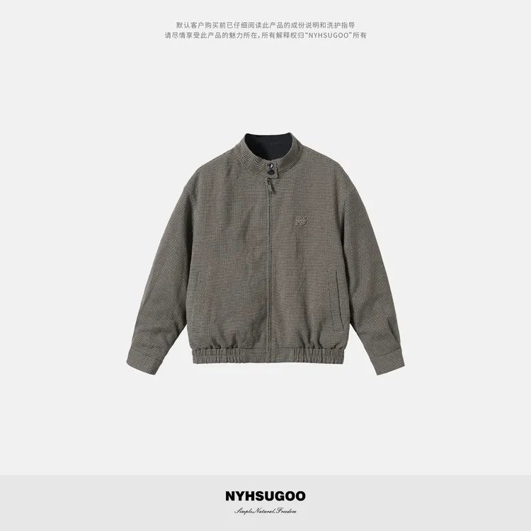 NYHSUGOO/南乙【双面穿】复古哈林顿千鸟格夹克秋季3839男士外套