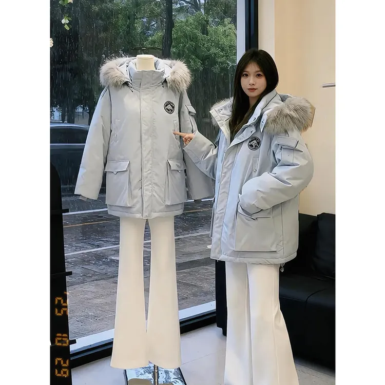 300斤大码加绒加厚慵懒保暖宽松派克棉服女冬季遮肉保暖棉衣外套