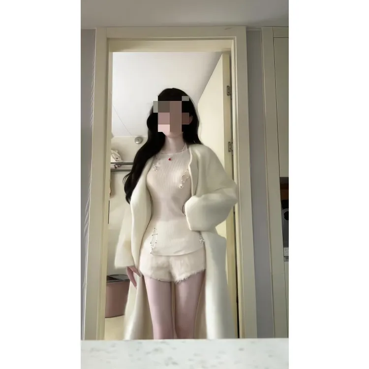 韩系纯欲慵懒风休闲针织开衫秋季新款气质修身打底衫高腰显瘦短裤