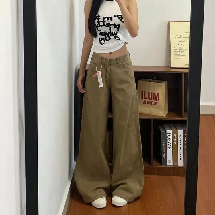 微胖mm复古高级感工装牛仔裤女秋季新款宽松设计感显瘦休闲直筒裤