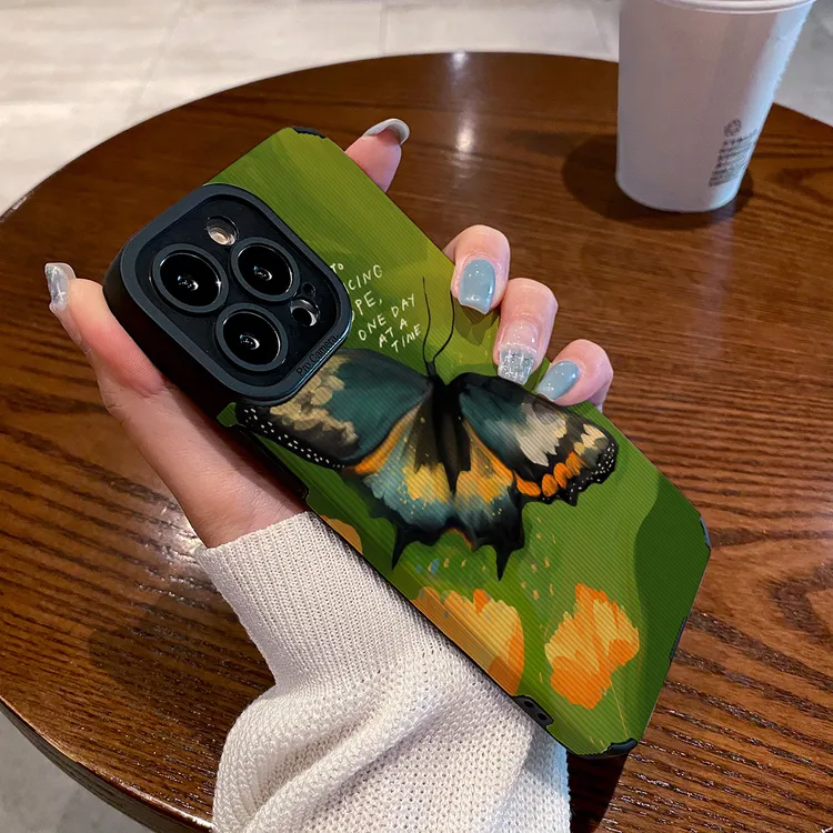 插画蝴蝶适用苹果17新款iPhone17pro皮纹16开学防摔15手机壳X校园