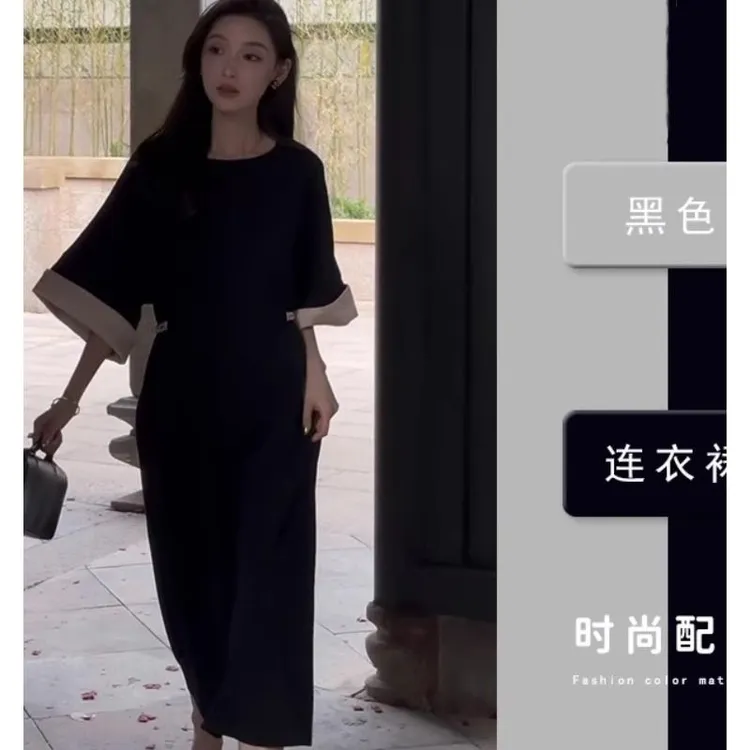 235中式盘扣黑色连衣裙春夏新气质高端高级收腰国风禅意裙子长裙