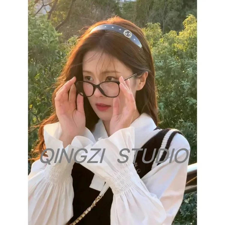 晴子 白鹿同款小香风防蓝光眼镜黑框显脸小素颜镜超轻猫眼镜框