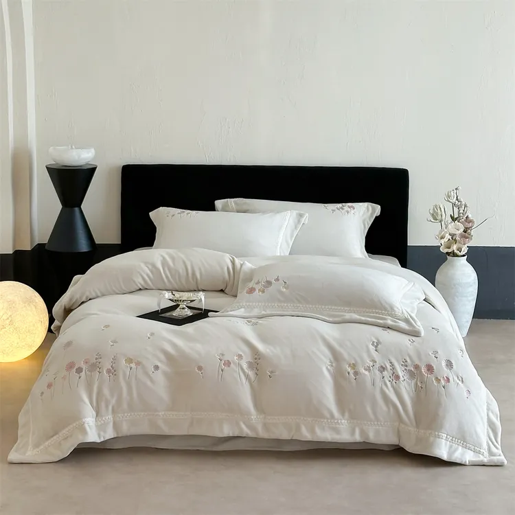 小清新绣花牛奶绒四件套