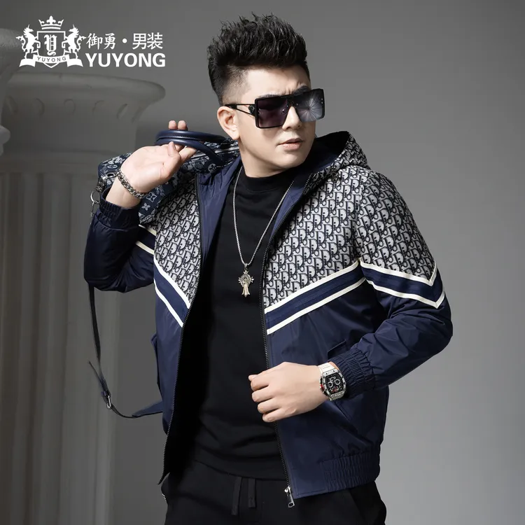 欧货潮牌印花连帽外套男士2025秋季新款拼接上衣潮流休闲帅气夹克