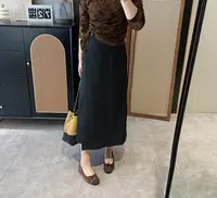 【欧加粒粒】简约通勤显瘦黑色半身裙捏褶一粒扣A字裙 C25083019