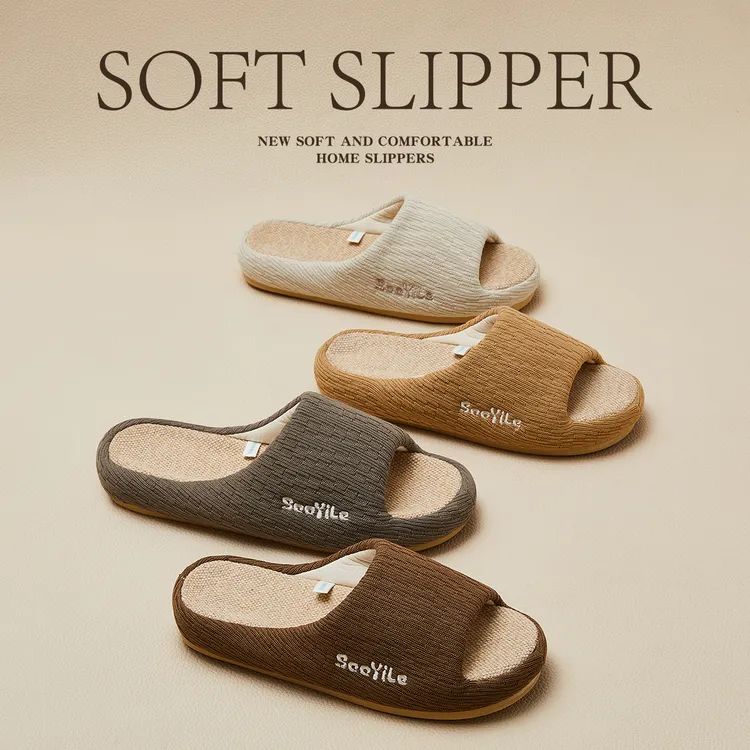 夏天居家用高档居家室内防滑软底吸汗透气亚麻凉拖四季通用