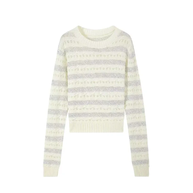 YUNAQIU-条纹圆领秋季法式撞色针织衫撞色毛衣衫宽松-2025