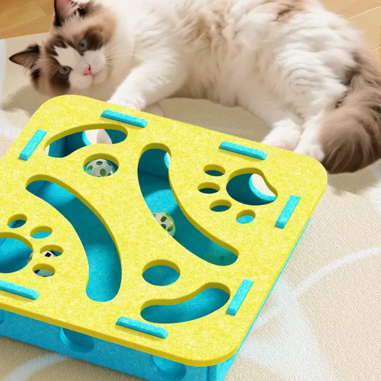 猫玩具自嗨解闷神器小猫宠物猫咪益智迷宫掏洞毛毡盒子逗猫铃铛球