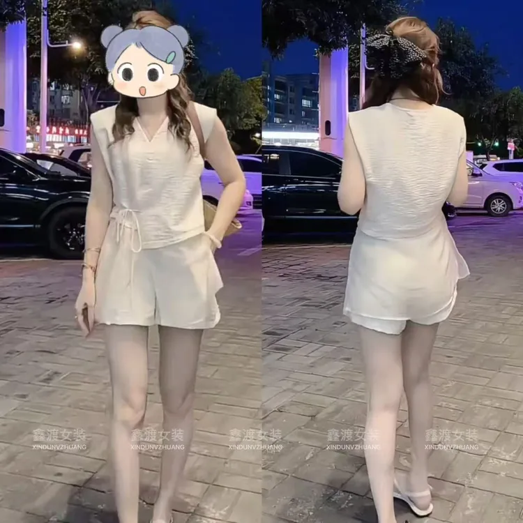 2025夏季新款时尚显瘦气质女士网红洋气两件套百搭款D9513