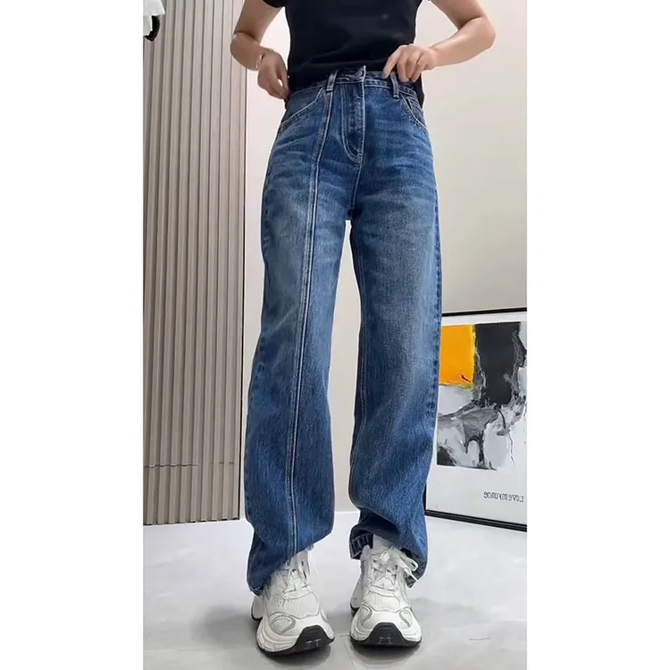 爆款弯刀牛仔裤女2025年秋季新款洋气高腰显瘦百搭阔腿牛仔长裤女